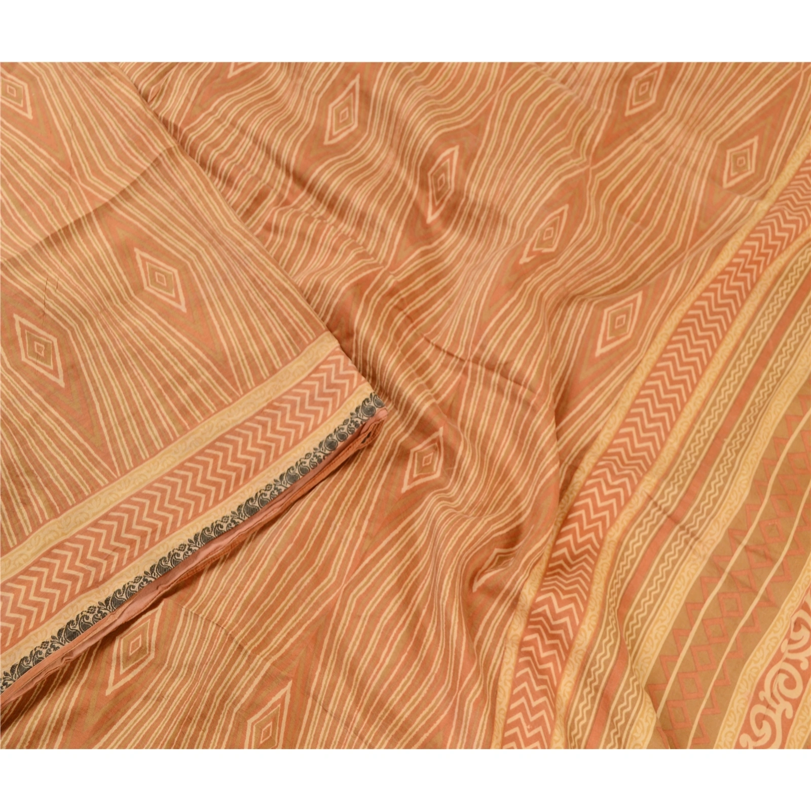 Sanskriti Vintage From India Sarees Orange Pure Silk Printed Sari Craft Fabric, PR-60954-Orange-Printed Floral Design-Pure Silk-2