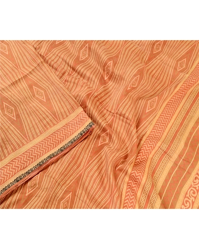 Sanskriti Vintage From India Sarees Orange Pure Silk Printed Sari Craft Fabric, PR-60954-Orange-Printed Floral Design-Pure Silk-2