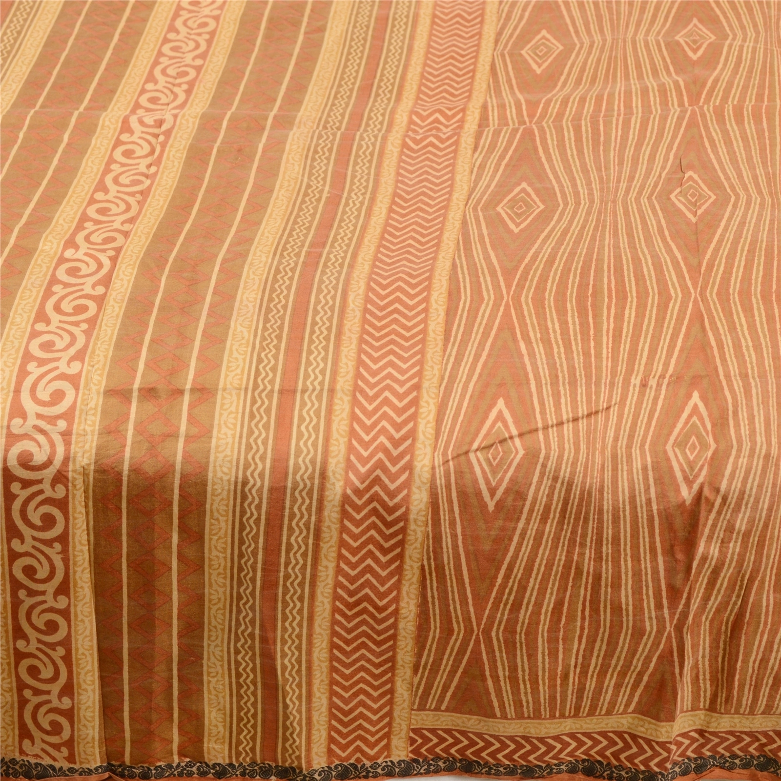 Sanskriti Vintage From India Sarees Orange Pure Silk Printed Sari Craft Fabric, PR-60954-Orange-Printed Floral Design-Pure Silk-3