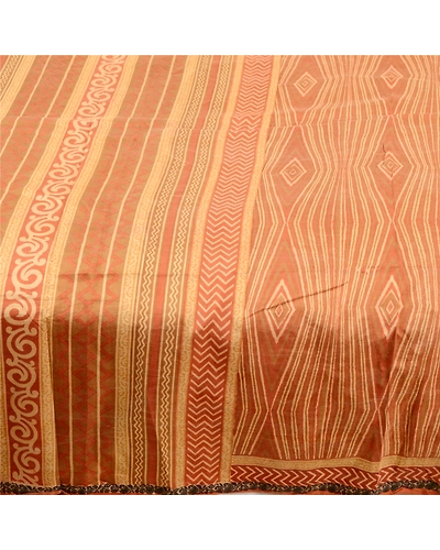 Sanskriti Vintage From India Sarees Orange Pure Silk Printed Sari Craft Fabric, PR-60954-Orange-Printed Floral Design-Pure Silk-3