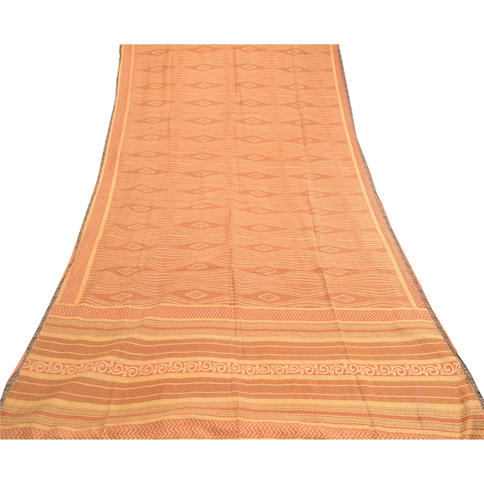 Sanskriti Vintage From India Sarees Orange Pure Silk Printed Sari Craft Fabric, PR-60954-Orange-Printed Floral Design-Pure Silk-7