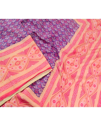 Sanskriti Vintage Sarees Blue 100% Pure Silk Printed Sari 5Yd Soft Craft Fabric, PR-60957-Blue-Printed Floral Design-Pure Silk-2