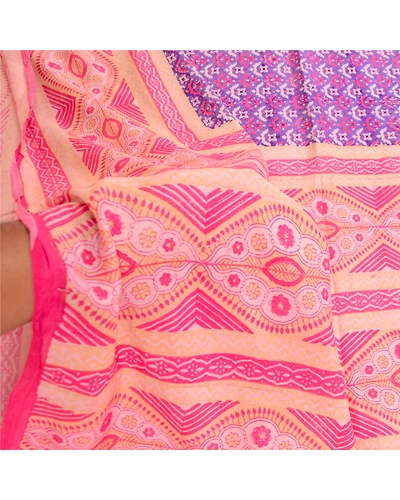 Sanskriti Vintage Sarees Blue 100% Pure Silk Printed Sari 5Yd Soft Craft Fabric, PR-60957-Blue-Printed Floral Design-Pure Silk-5