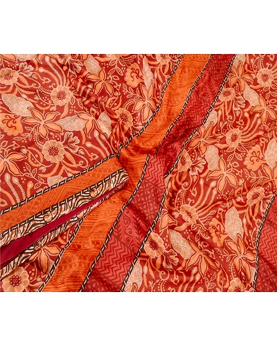 Sanskriti Vintage Sarees Dark Red Pure Silk Printed Sari Soft 5Yd Craft Fabric, PR-60961-Dark Red-Printed Floral Design-Pure Silk-2