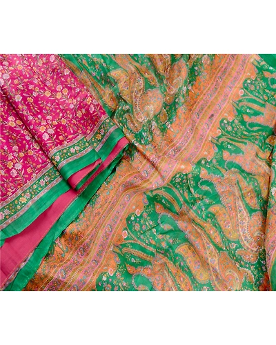 Sanskriti Vintage Sarees Hot Pink 100% Pure Silk Printed Sari Soft Craft Fabric, PR-60967-Hot-Pink-Printed Floral Design-Pure Silk-2