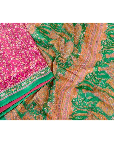 Sanskriti Vintage Sarees Hot Pink 100% Pure Silk Printed Sari Soft Craft Fabric, PR-60967-Hot-Pink-Printed Floral Design-Pure Silk-3