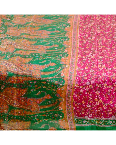 Sanskriti Vintage Sarees Hot Pink 100% Pure Silk Printed Sari Soft Craft Fabric, PR-60967-Hot-Pink-Printed Floral Design-Pure Silk-4