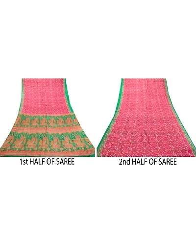 Sanskriti Vintage Sarees Hot Pink 100% Pure Silk Printed Sari Soft Craft Fabric, PR-60967-Hot-Pink-Printed Floral Design-Pure Silk-5