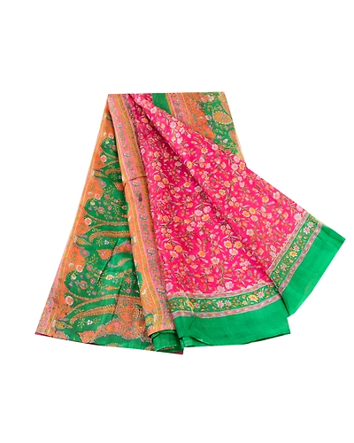 Sanskriti Vintage Sarees Hot Pink 100% Pure Silk Printed Sari Soft Craft Fabric, PR-60967-Hot-Pink-Printed Floral Design-Pure Silk-7