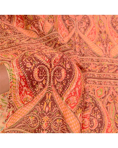 Sanskriti Vintage Sarees Cream 100% Pure Silk Printed Sari Soft 5Yd Craft Fabric, PR-60969-Cream-Printed Floral Design-Pure Silk-5
