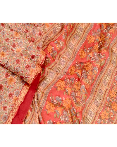 Sanskriti Vintage From India Sarees Red Pure Silk Printed Sari Soft Craft Fabric, PR-60971-Red-Printed Floral Design-Pure Silk-1