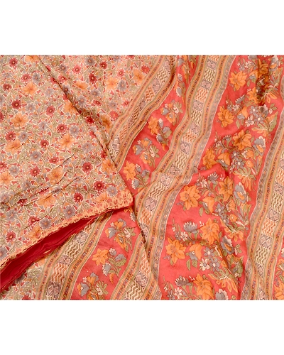 Sanskriti Vintage From India Sarees Red Pure Silk Printed Sari Soft Craft Fabric, PR-60971-Red-Printed Floral Design-Pure Silk-2