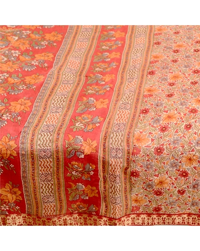 Sanskriti Vintage From India Sarees Red Pure Silk Printed Sari Soft Craft Fabric, PR-60971-Red-Printed Floral Design-Pure Silk-3