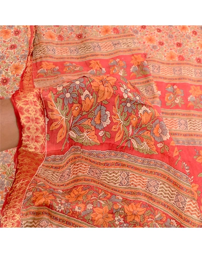 Sanskriti Vintage From India Sarees Red Pure Silk Printed Sari Soft Craft Fabric, PR-60971-Red-Printed Floral Design-Pure Silk-5