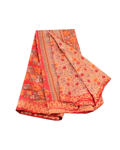 Sanskriti Vintage From India Sarees Red Pure Silk Printed Sari Soft Craft Fabric, PR-60971-Red-Printed Floral Design-Pure Silk-6