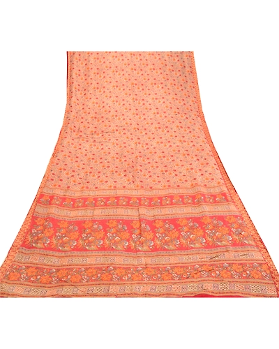 Sanskriti Vintage From India Sarees Red Pure Silk Printed Sari Soft Craft Fabric, PR-60971-Red-Printed Floral Design-Pure Silk-7