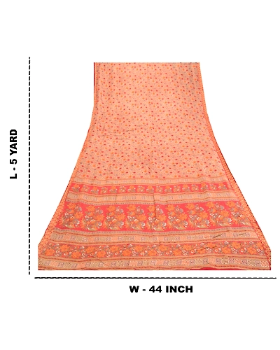 Sanskriti Vintage From India Sarees Red Pure Silk Printed Sari Soft Craft Fabric, PR-60971-Red-Printed Floral Design-Pure Silk-8