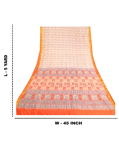 Sanskriti Vintage Sarees Ivory Pure Silk Printed Zari Border Sari Craft Fabric, PR-60975-Ivory-Printed Floral Design-Pure Silk-8