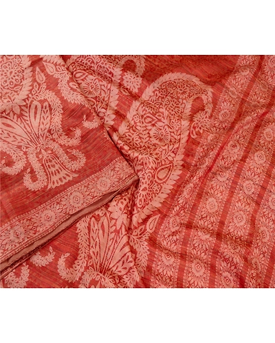 Sanskriti Vintage Sarees From India Dark Red Pure Silk Printed Sari Craft Fabric, PR-60981-Dark Red-Printed Floral Design-Pure Silk-3