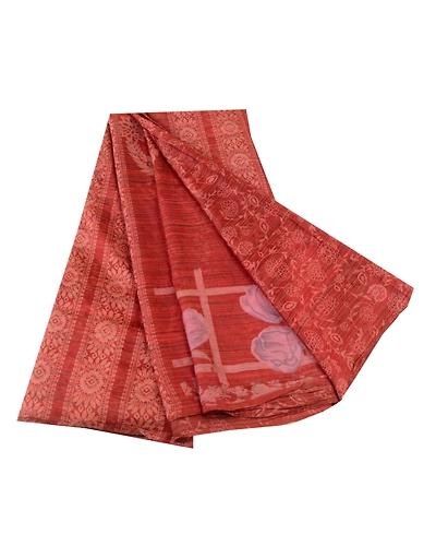 Sanskriti Vintage Sarees From India Dark Red Pure Silk Printed Sari Craft Fabric, PR-60981-Dark Red-Printed Floral Design-Pure Silk-7