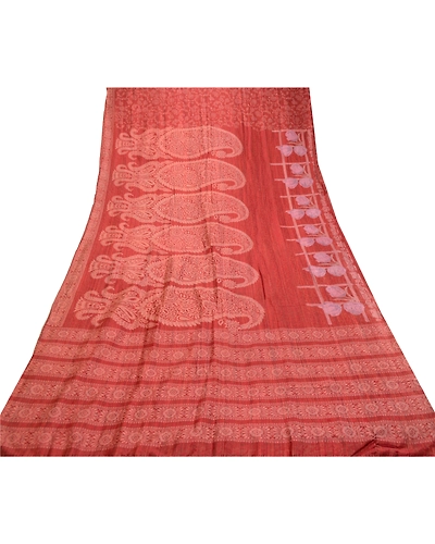 Sanskriti Vintage Sarees From India Dark Red Pure Silk Printed Sari Craft Fabric, PR-60981-Dark Red-Printed Floral Design-Pure Silk-8