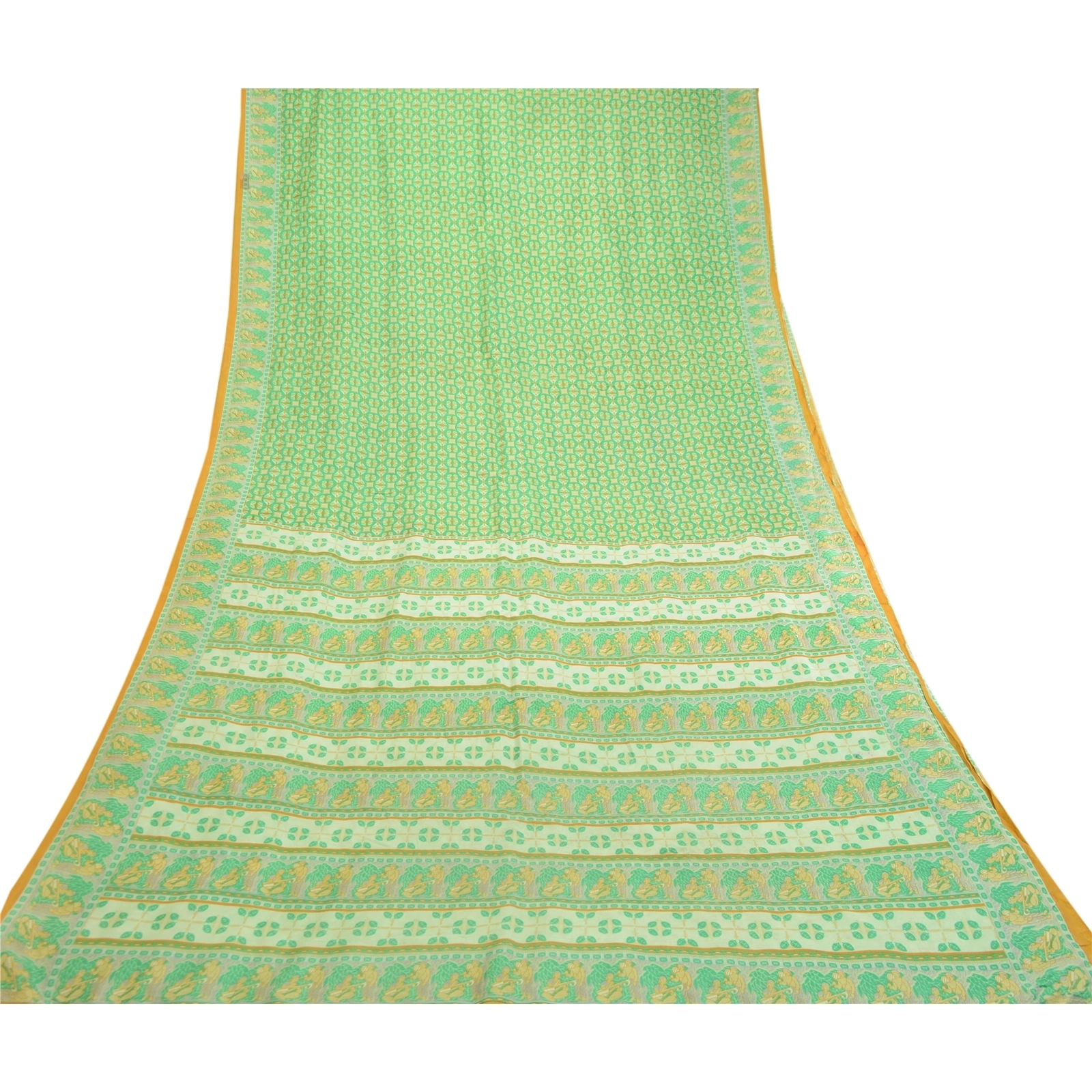 Sanskriti Vintage Sarees Green Human Printed 100% Pure Silk Sari Craft Fabric, PR-60982-Green-Printed Floral Design-Pure Silk-8