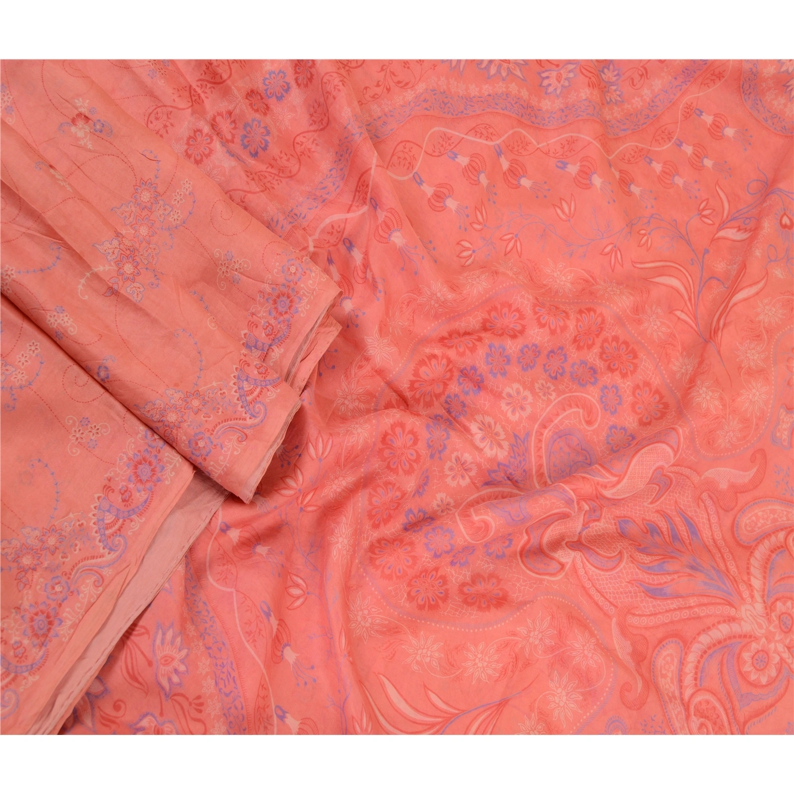 Sanskriti Vintage Sarees From India Pink Pure Silk Printed Sari 5Yd Craft Fabric, PR-61001-Pink-Printed Floral Design-Pure Silk-1