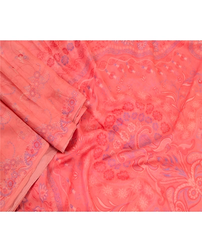 Sanskriti Vintage Sarees From India Pink Pure Silk Printed Sari 5Yd Craft Fabric, PR-61001-Pink-Printed Floral Design-Pure Silk-1