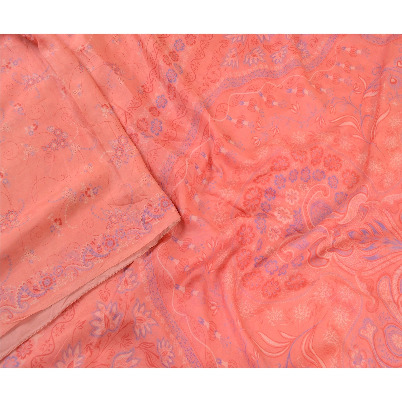 Sanskriti Vintage Sarees From India Pink Pure Silk Printed Sari 5Yd Craft Fabric, PR-61001-Pink-Printed Floral Design-Pure Silk-2