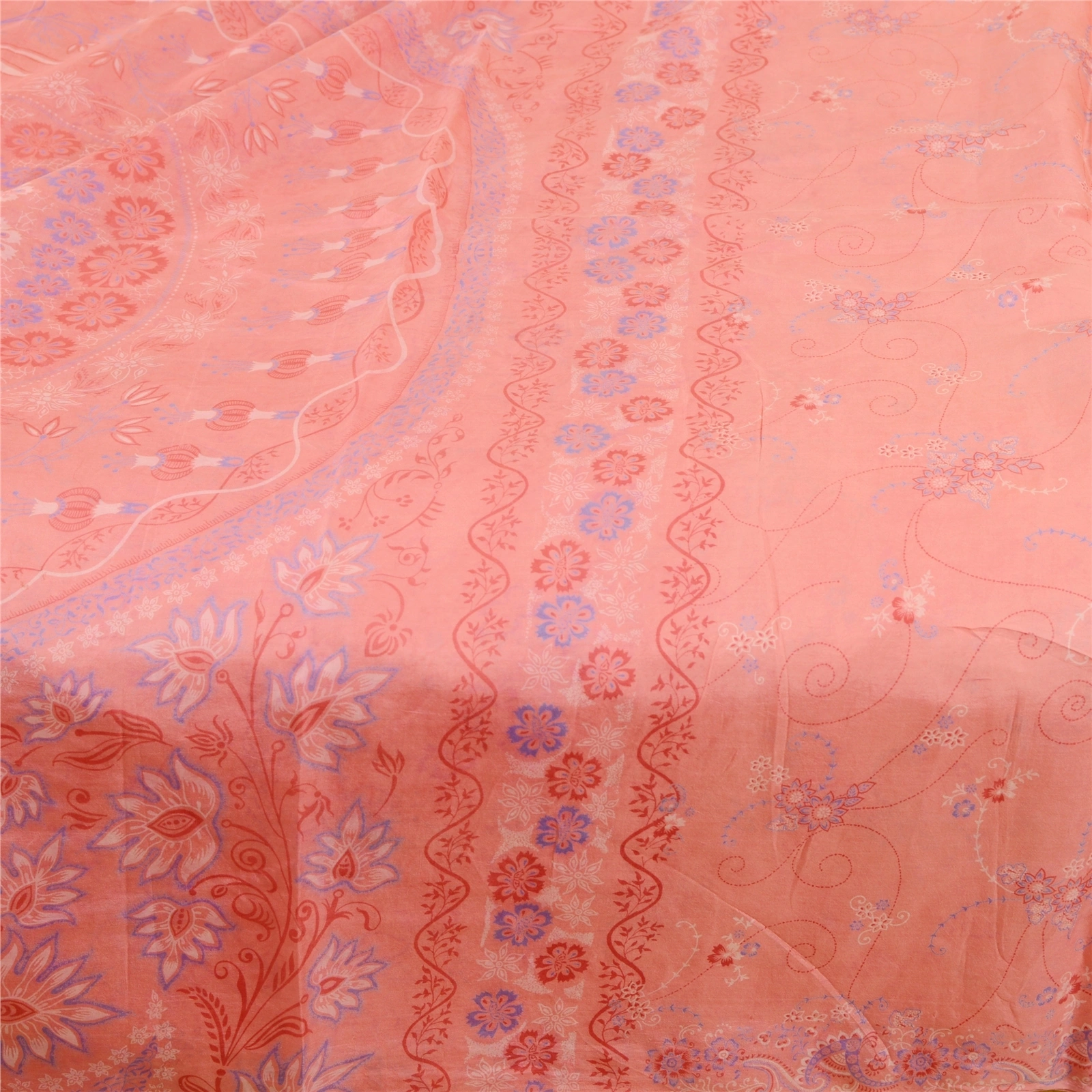 Sanskriti Vintage Sarees From India Pink Pure Silk Printed Sari 5Yd Craft Fabric, PR-61001-Pink-Printed Floral Design-Pure Silk-3