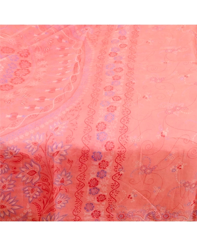 Sanskriti Vintage Sarees From India Pink Pure Silk Printed Sari 5Yd Craft Fabric, PR-61001-Pink-Printed Floral Design-Pure Silk-3