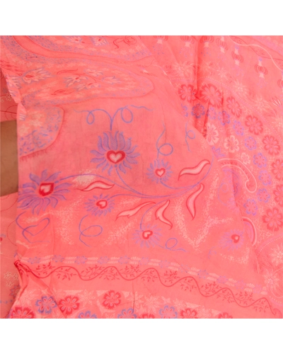 Sanskriti Vintage Sarees From India Pink Pure Silk Printed Sari 5Yd Craft Fabric, PR-61001-Pink-Printed Floral Design-Pure Silk-5