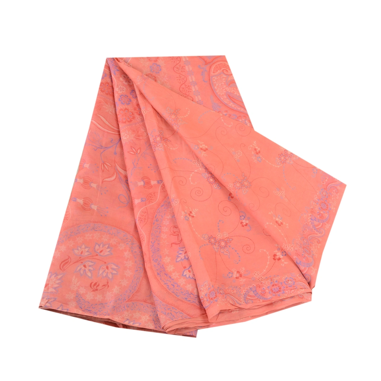 Sanskriti Vintage Sarees From India Pink Pure Silk Printed Sari 5Yd Craft Fabric, PR-61001-Pink-Printed Floral Design-Pure Silk-6