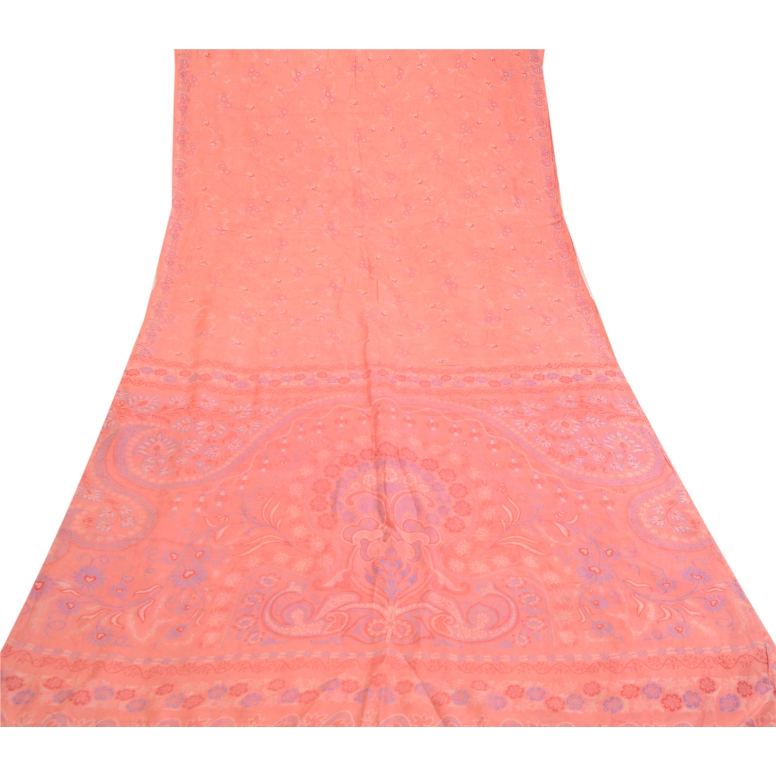 Sanskriti Vintage Sarees From India Pink Pure Silk Printed Sari 5Yd Craft Fabric, PR-61001-Pink-Printed Floral Design-Pure Silk-7