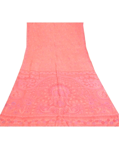 Sanskriti Vintage Sarees From India Pink Pure Silk Printed Sari 5Yd Craft Fabric, PR-61001-Pink-Printed Floral Design-Pure Silk-7