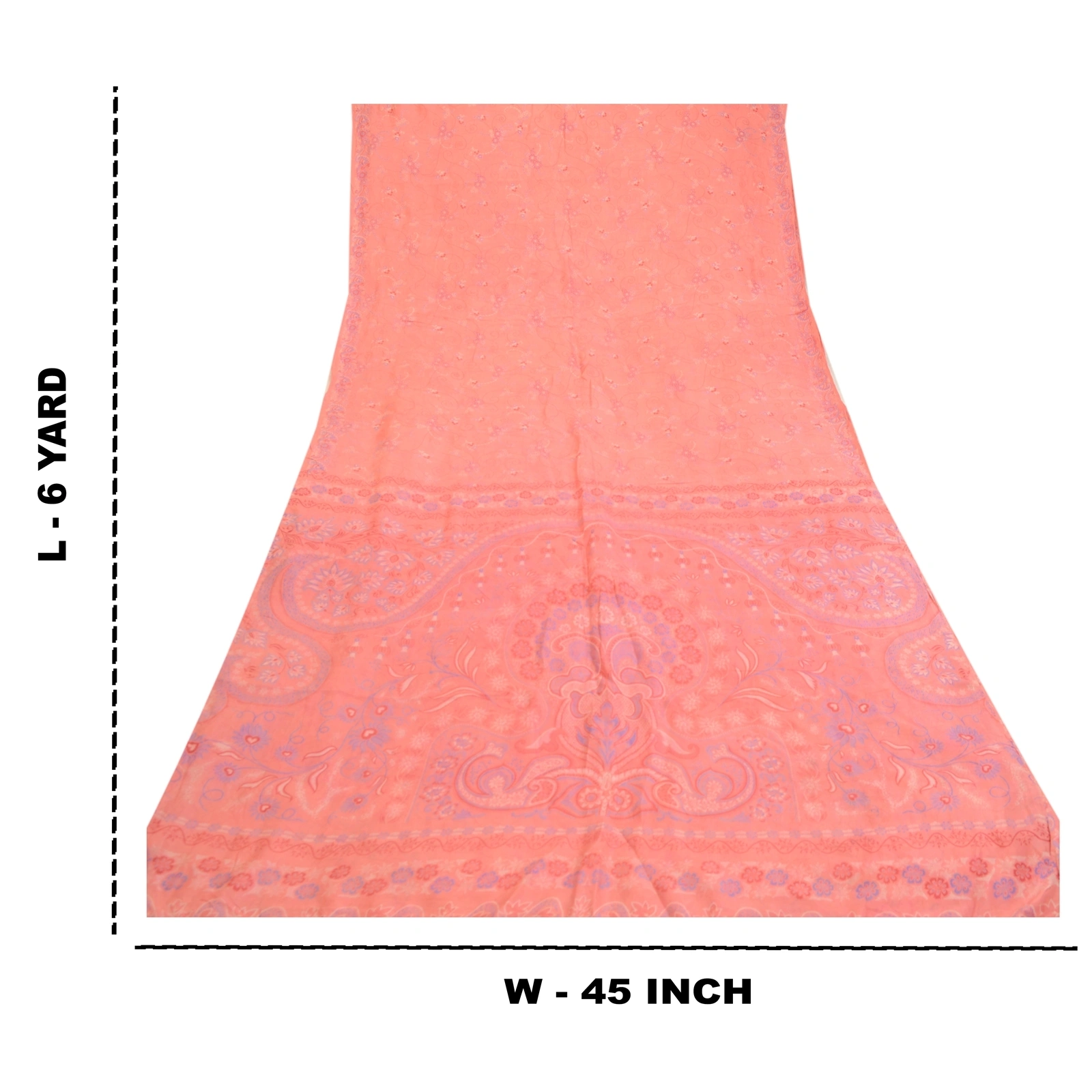 Sanskriti Vintage Sarees From India Pink Pure Silk Printed Sari 5Yd Craft Fabric, PR-61001-Pink-Printed Floral Design-Pure Silk-8