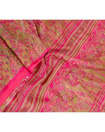 Sanskriti Vintage Sarees Hot Pink Pure Silk Printed Sari Floral 5Yd Craft Fabric, PR-61006-Hot-Pink-Printed Floral Design-Pure Silk-1