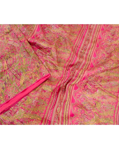 Sanskriti Vintage Sarees Hot Pink Pure Silk Printed Sari Floral 5Yd Craft Fabric, PR-61006-Hot-Pink-Printed Floral Design-Pure Silk-2