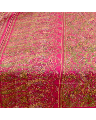 Sanskriti Vintage Sarees Hot Pink Pure Silk Printed Sari Floral 5Yd Craft Fabric, PR-61006-Hot-Pink-Printed Floral Design-Pure Silk-3