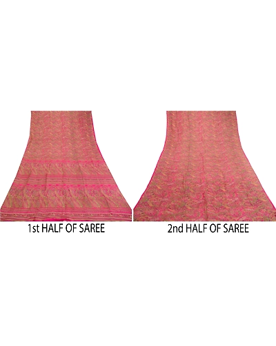 Sanskriti Vintage Sarees Hot Pink Pure Silk Printed Sari Floral 5Yd Craft Fabric, PR-61006-Hot-Pink-Printed Floral Design-Pure Silk-4