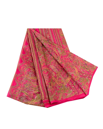 Sanskriti Vintage Sarees Hot Pink Pure Silk Printed Sari Floral 5Yd Craft Fabric, PR-61006-Hot-Pink-Printed Floral Design-Pure Silk-6
