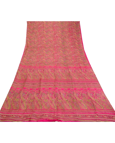 Sanskriti Vintage Sarees Hot Pink Pure Silk Printed Sari Floral 5Yd Craft Fabric, PR-61006-Hot-Pink-Printed Floral Design-Pure Silk-7