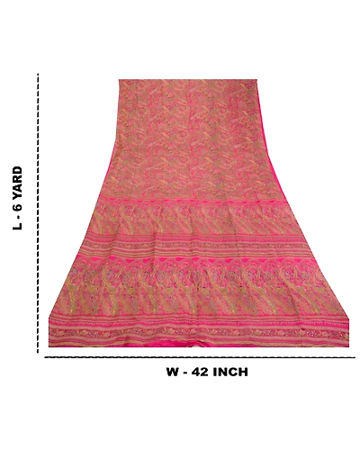 Sanskriti Vintage Sarees Hot Pink Pure Silk Printed Sari Floral 5Yd Craft Fabric, PR-61006-Hot-Pink-Printed Floral Design-Pure Silk-8