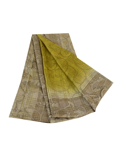 Sanskriti Vintage Sarees Indian Green Pure Silk Printed Sari 5Yd Craft Fabric, PR-61035-Green-Printed Floral Design-Pure Silk-6