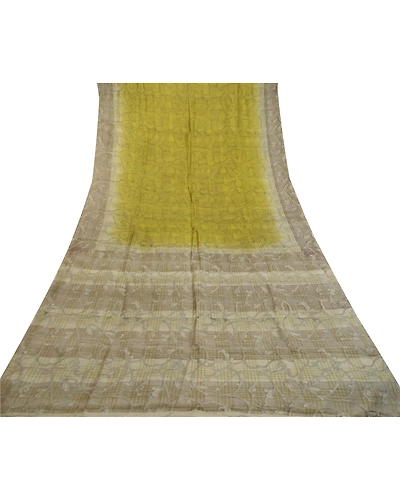 Sanskriti Vintage Sarees Indian Green Pure Silk Printed Sari 5Yd Craft Fabric, PR-61035-Green-Printed Floral Design-Pure Silk-7