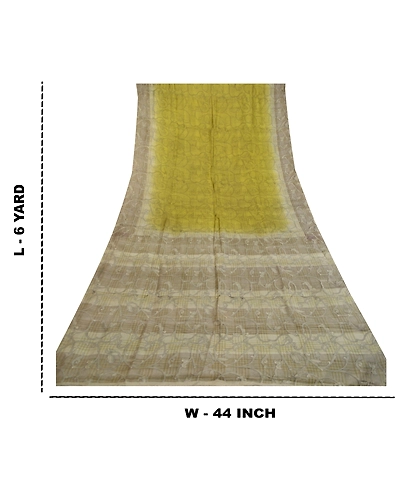 Sanskriti Vintage Sarees Indian Green Pure Silk Printed Sari 5Yd Craft Fabric, PR-61035-Green-Printed Floral Design-Pure Silk-8