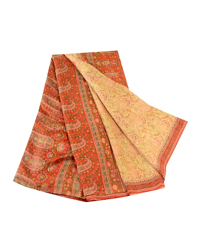Sanskriti Vintage Sarees Indian Cream Pure Silk Printed Sari 5Yd Craft Fabric, PR-61040-Cream-Printed Floral Design-Pure Silk-6