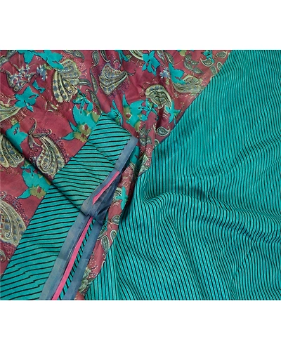 Sanskriti Vintage Sarees Purple 100% Pure Silk Printed Sari Soft Craft Fabric, PR-61051-Purple-Printed Floral Design-Pure Silk-2