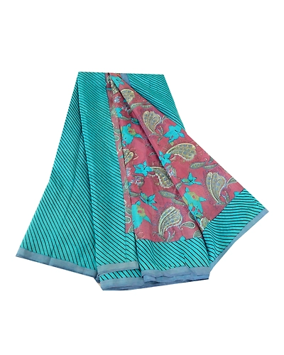 Sanskriti Vintage Sarees Purple 100% Pure Silk Printed Sari Soft Craft Fabric, PR-61051-Purple-Printed Floral Design-Pure Silk-7