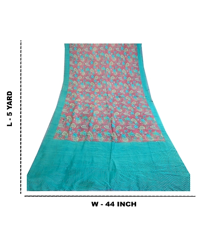 Sanskriti Vintage Sarees Purple 100% Pure Silk Printed Sari Soft Craft Fabric, PR-61051-Purple-Printed Floral Design-Pure Silk-9